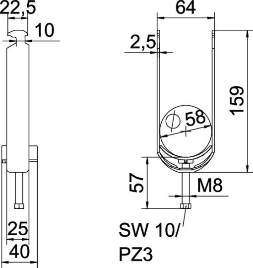 Abraçadeira BBS 2056 dupla 52-58mm Aço inoxidável, livre de ferrugem A2 1.4301 brilhante, pós-tratamento