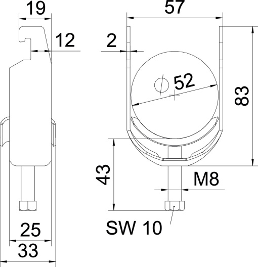 Abraçadeira BBS 2056 46-52mm Aço galvanizado por imersão a quente após maquinação