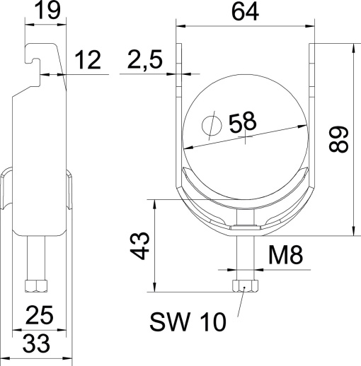 Abraçadeira BBS 2056 52-58mm Aço galvanizado por imersão a quente após maquinação