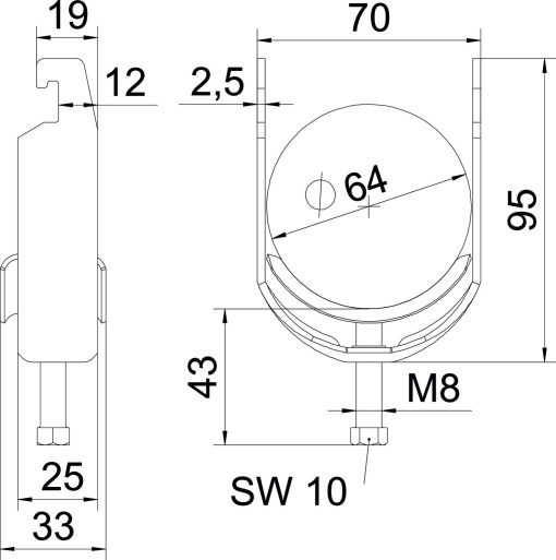 Abraçadeira BBS 2056 58-64mm Aço galvanizado por imersão a quente após maquinação