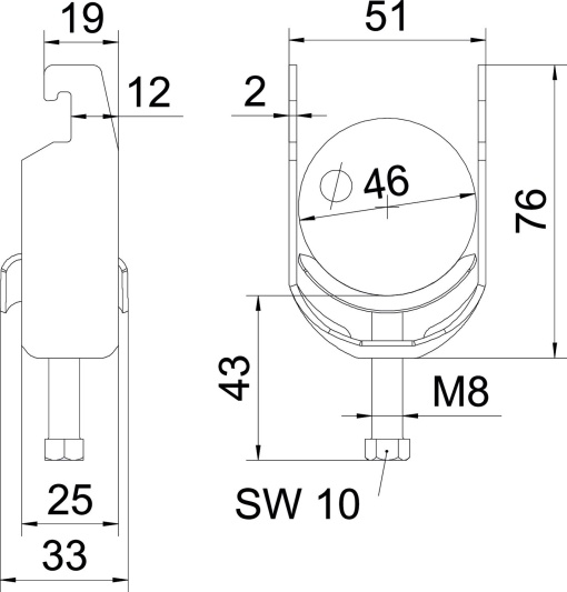Abraçadeira BBS 2056 40-46mm Aço inoxidável A4 1.4571 brilhante, pós-tratamento