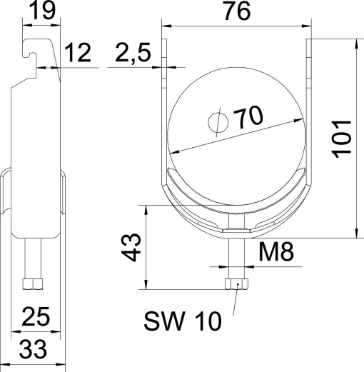 Abraçadeira BBS 2056 64-70mm Aço inoxidável A4 1.4571 brilhante, pós-tratamento