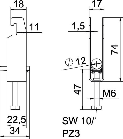 Abraçadeira BBS 2056 tripla 08-12mm Aço galvanizado por imersão a quente após maquinação