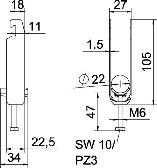 Abraçadeira BBS 2056 tripla 16-22mm Aço galvanizado por imersão a quente após maquinação