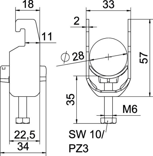 Abraçadeira BBS 2056 22-28mm Aço galvanizado por imersão a quente após maquinação