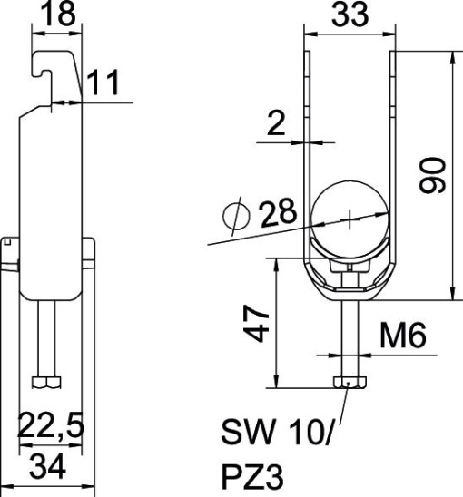 Abraçadeira BBS 2056 dupla 22-28mm Aço galvanizado por imersão a quente após maquinação