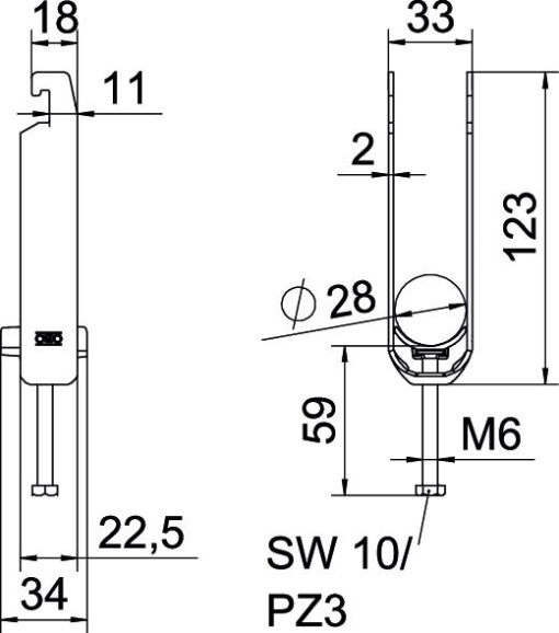 Abraçadeira BBS 2056 tripla 22-28mm Aço galvanizado por imersão a quente após maquinação