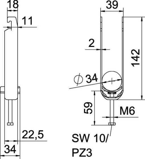 Abraçadeira BBS 2056 tripla 28-34mm Aço galvanizado por imersão a quente após maquinação