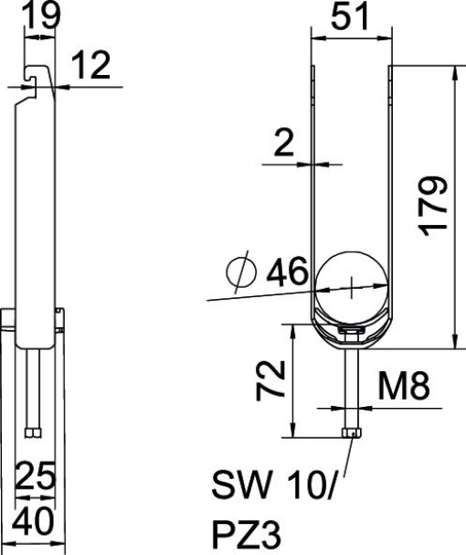 Abraçadeira BBS 2056 tripla 40-46mm Aço galvanizado por imersão a quente após maquinação
