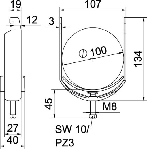 Abraçadeira BBS 2056 90-100mm Aço galvanizado por imersão a quente após maquinação