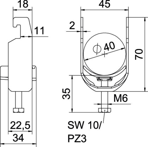 Abraçadeira BBS 2056 34-40mm Aço inoxidável, livre de ferrugem A2 1.4301 brilhante, pós-tratamento
