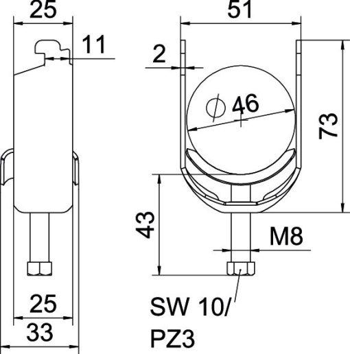 Abraçadeira BBS 2056 40-46mm Aço galvanizado por imersão a quente após maquinação