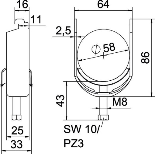 Abraçadeira BBS 2056 52-58mm Aço galvanizado por imersão a quente após maquinação