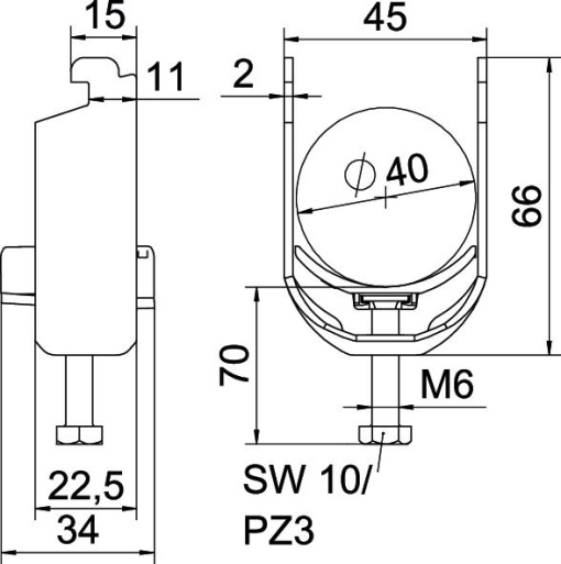 Abraçadeira BBS 2056 34-40mm Aço galvanizado por imersão a quente após maquinação