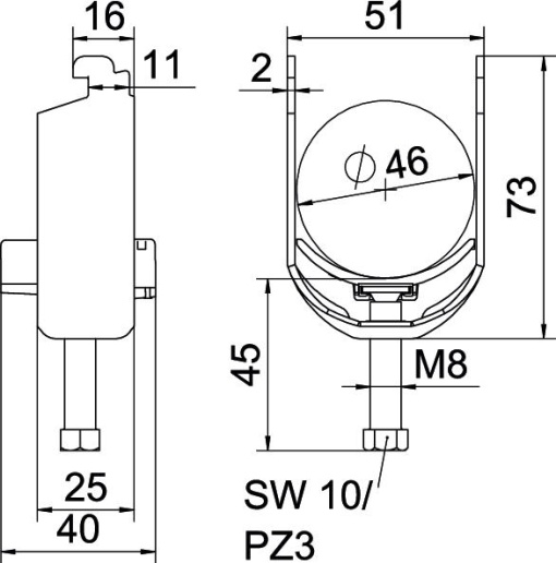 Abraçadeira BBS 2056 40-46mm Aço galvanizado por imersão a quente após maquinação