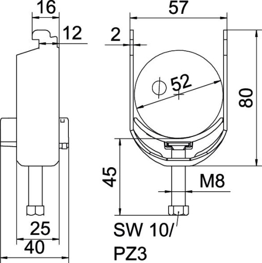 Abraçadeira BBS 2056 46-52mm Aço galvanizado por imersão a quente após maquinação