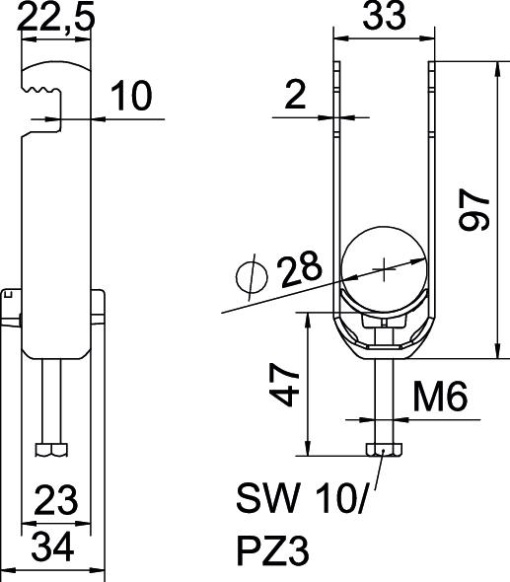 Abraçadeira BBS 2056 dupla 22-28mm Aço galvanizado por imersão a quente após maquinação