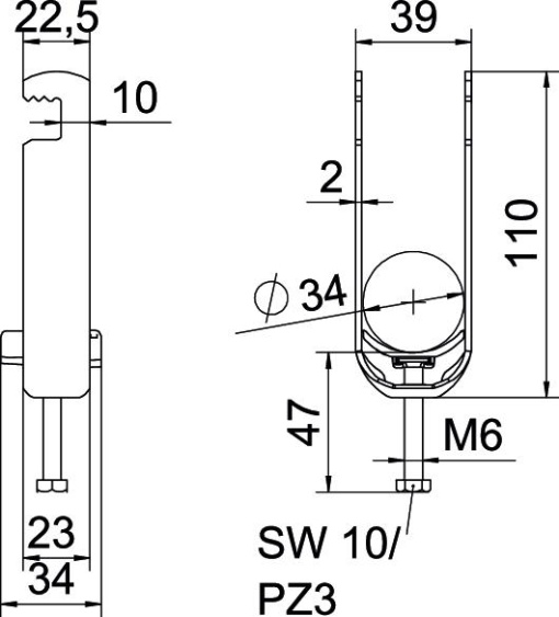 Abraçadeira BBS 2056 dupla 28-34mm Aço galvanizado por imersão a quente após maquinação