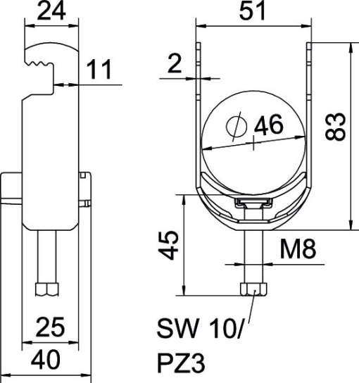 Abraçadeira BBS 2056 40-46mm Aço galvanizado por imersão a quente após maquinação