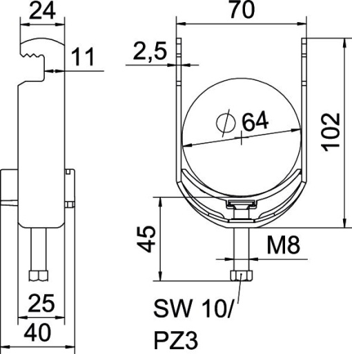 Abraçadeira BBS 2056 58-64mm Aço galvanizado por imersão a quente após maquinação