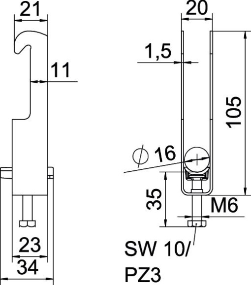 Abraçadeira BBS 2056 dupla 12-16mm Aço galvanizado por imersão a quente após maquinação