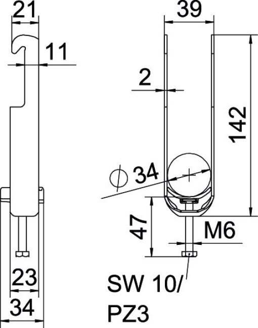 Abraçadeira BBS 2056 dupla 28-34mm Aço Galvanizado por imersão a quente após maquinação