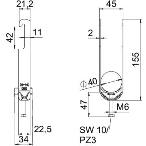 Abraçadeira BBS 2056 dupla 34-40mm Aço Galvanizado por imersão a quente após maquinação