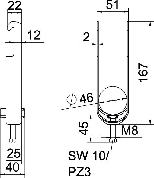 Abraçadeira BBS 2056 dupla 40-46mm Aço galvanizado por imersão a quente após maquinação