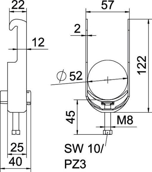 Abraçadeira BBS 2056 46-52mm Aço galvanizado por imersão a quente após maquinação