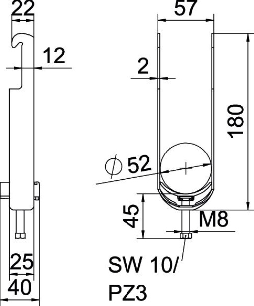 Abraçadeira BBS 2056 dupla 46-52mm Aço galvanizado por imersão a quente após maquinação