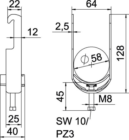 Abraçadeira BBS 2056 52-58mm Aço galvanizado por imersão a quente após maquinação