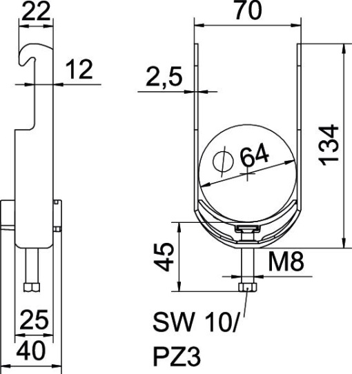Abraçadeira BBS 2056 58-64mm Aço galvanizado por imersão a quente após maquinação
