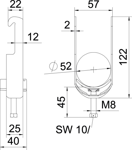 Abraçadeira BBS 2056 46-52mm Aço inoxidável, livre de ferrugem A2 1.4301 brilhante, pós-tratamento