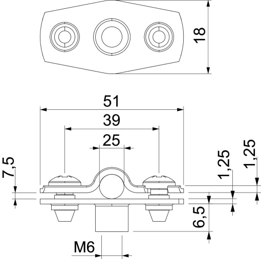Abraçadeira metálica com rosca M6 20-25mm Aço inoxidável 1.4571 A4 1.4571