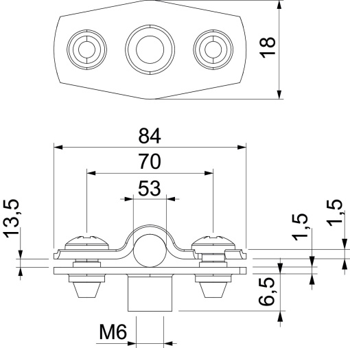 Abraçadeira metálica com rosca M6 44-53mm Aço inoxidável 1.4571 A4 1.4571