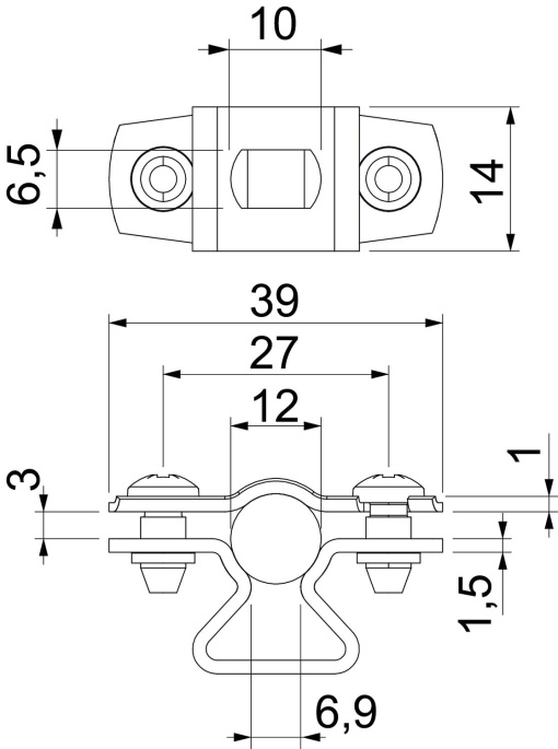 Abraçadeira metálica com furo oblongo 10-12mm Aço inoxidável 1.4571 A4 1.4571