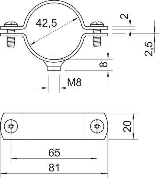 Abraçadeira metálica com rosca M8 1 14" Aço Galvanizado por imersão a quente após maquinação