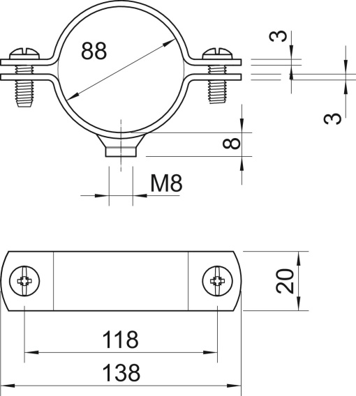 Abraçadeira metálica com rosca M8 3" Aço Galvanizado por imersão a quente após maquinação