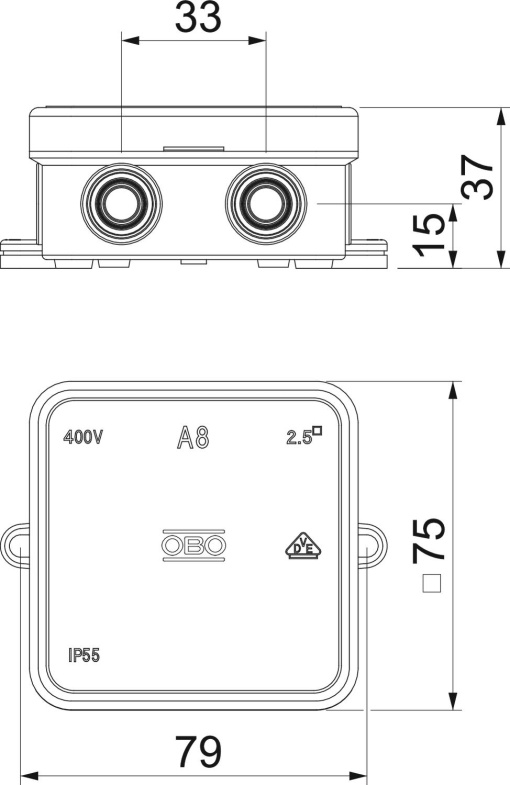 Caixa de derivação 75x75x36 Polietileno branco puro RAL 9010