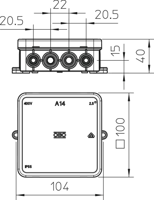 Caixa de derivação 100x100x38 Polietileno branco puro RAL 9010