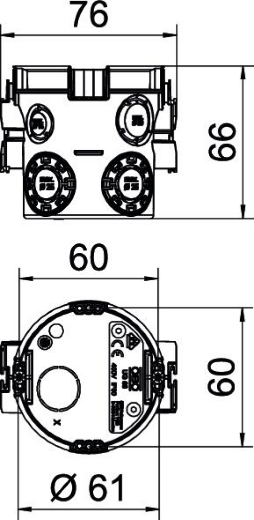 Caixa de aparelhagem UP com parafusos de fixação Ø60mm, H66mm Polipropileno preto negro