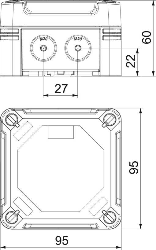 Caixa de derivação 95x95x60 Policarbonato cinzento claro RAL 7035