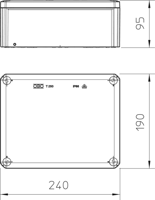 Caixa de derivação lisa 240x190x95 Polipropileno, reforçado a fibra de vidro cinzento claro RAL 7035