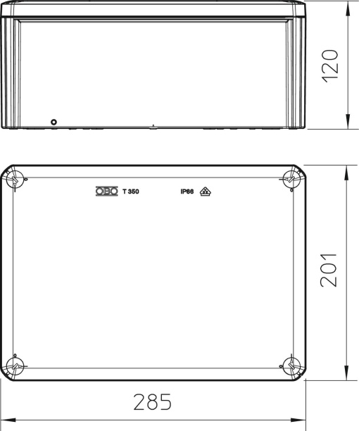 Caixa de derivação lisa 285x201x120 Polipropileno, reforçado a fibra de vidro cinzento claro RAL 7035