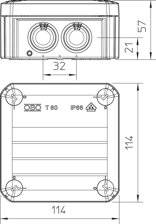 Caixa de derivação com entradas 114x114x57 Polipropileno cinzento claro RAL 7035