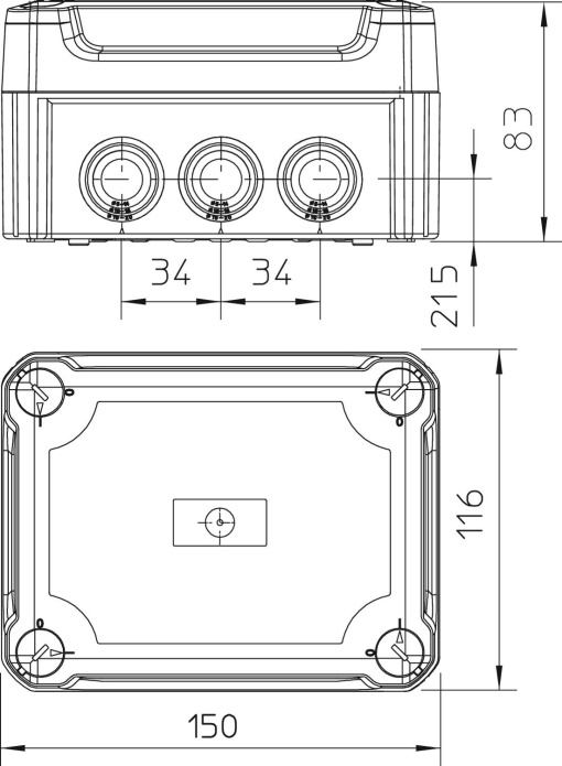 Caixa de derivação com tampa alta 150x116x83 PolipropilenoPolicarbonato cinzento claro RAL 7035