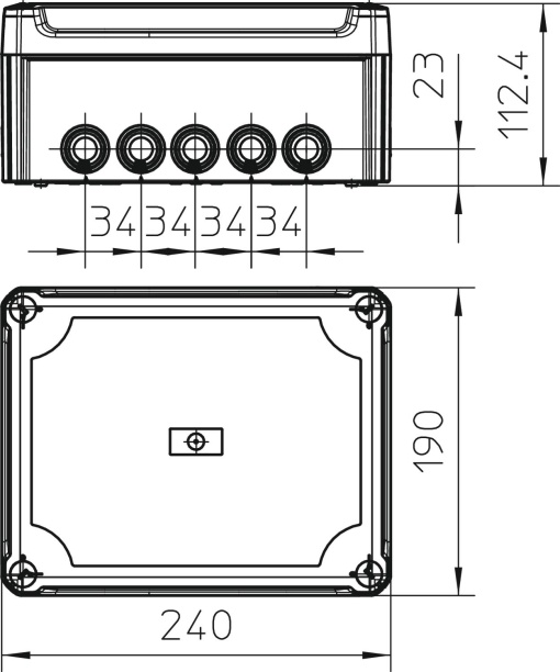 Caixa de derivação com tampa alta 240x190x115 PolipropilenoPolicarbonato cinzento claro RAL 7035