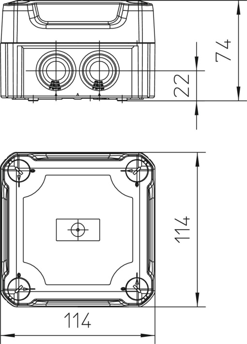 Caixa de derivação com tampa alta transparente 114x114x76 PolipropilenoPolicarbonato cinzento claro RAL 7035