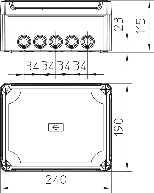 Caixa de derivação com tampa alta transparente 240x190x115 PolipropilenoPolicarbonato cinzento claro RAL 7035