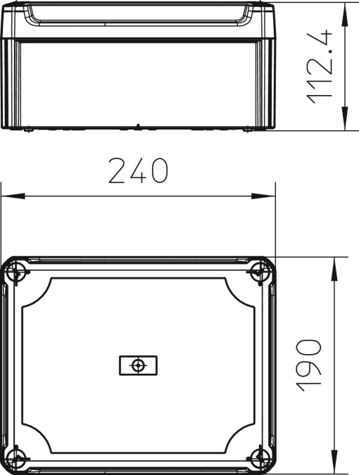 Caixa de derivação lisa com tampa alta transparente 240x190x115 PolipropilenoPolicarbonato cinzento claro RAL 7035
